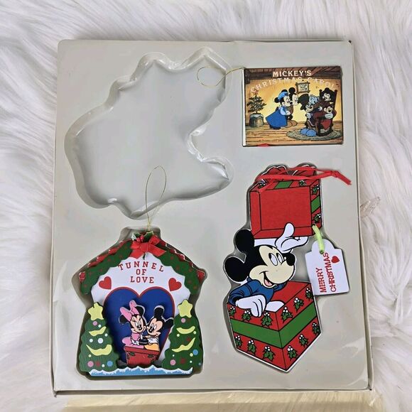 Lot of 3 Vtg Kurt Adler Disney Mickey's Christmas Carol Book & Wood Ornaments